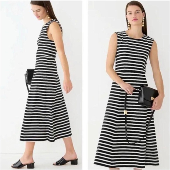 JCREW WOMENS BLACK AND WHITE STRIPED MIDI LENGTH A FRAME DRESS SLEEVELESS XS - Picture 1 of 6